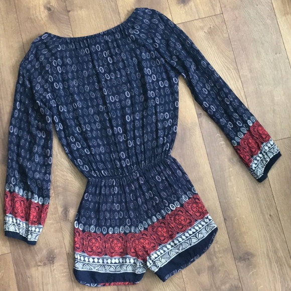 ANTHROPOLOGY LILKA ROMPER NAVY & RED - Picture 2 of 12